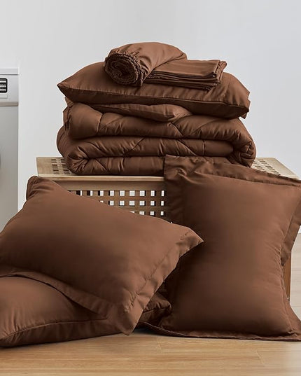 Love's cabin Full Comforter Set Brown, 7 Pieces Full Bed in a Bag, All Season Bedding Sets with 1 Comforter, 1 Flat Sheet, 1 Fitted Sheet, 2 Pillowcase and 2 Pillow Sham