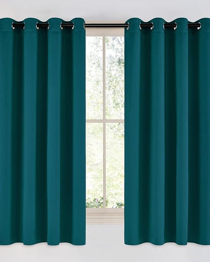 NICETOWN Faux Silk Teal Curtains & Drapes for Bedroom, Grommet Top Thermal Insulated Room Darkening Energy Saving Privacy Drapes for Nursery, 2 Panels, W52 x L63