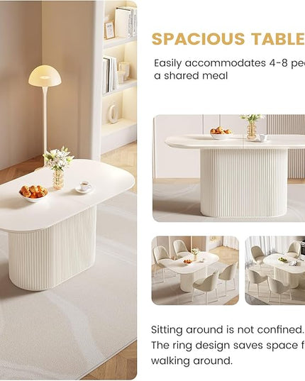 Guyii 62.99" Oval Dining Table Set with 4 Chairs, Modern Kitchen Table Set, Indoor Rectangular Dining Room Table for Kitchen, Bar, Living Room, Breakfast Nook, Cream White