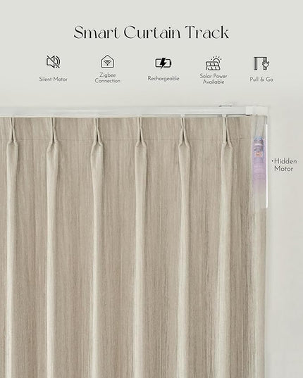 Graywind Rechargeable Smart Curtains Compatible with Alexa App Remote Control Motorized Drape for Sliding Door One-Way or Split Draw, Custom Width Up to 220" (Cloud Series)