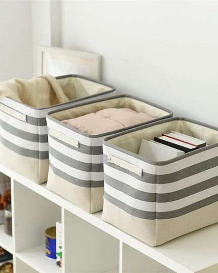 TheWarmHome Extra Large Cube Storage Bins Baskets for Organizing, Sturdy Fabric Storage Basket Cube W/Handles, Decorative Foldable Storage Baskets for Shelves Closet Nursery Toy (3 Pack 16×12×12inch)