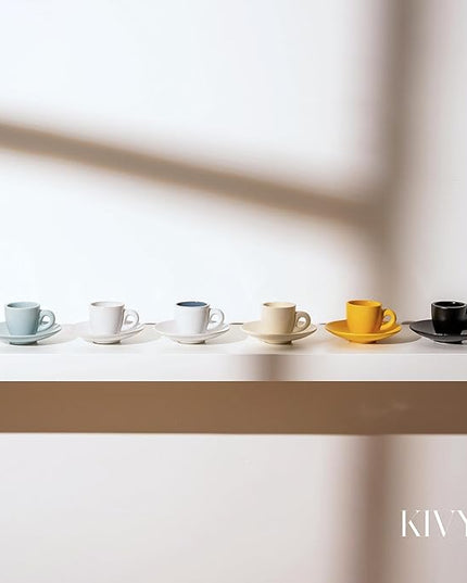 KIVY Espresso Cups Set of 4 - Stoneware - Italian Style - 3oz Each - Yellow
