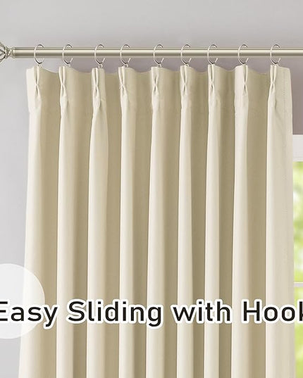 DONREN Cream Pinch Pleated Blackout Curtains with Hooks - 72 inch Length Room Darkening Thermal Insulated Window Curtain Drapes for Living Room Bedroom Set of 2 Panels 40" Wx72 L