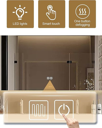 56IN Wood Bathroom Vanity - Double Sink Bathroom Vanity with Sink | Includes LED Intelligent Defogging Mirror Cabinet, 3 Drawers | Intelligent Induction Light & Integrated Double Sinks, Grey
