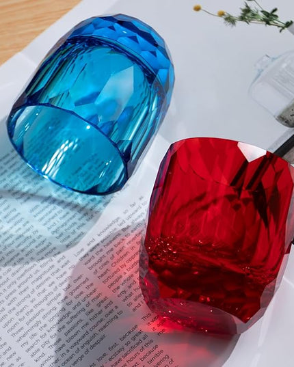 KAMMAK Crystal Whiskey Glasses Set of 2, 7oz Old Fashioned Glasses Stemless, Hand Blown Colored Cocktail Glasses, Engagement Gifts for Couples, Women, Men