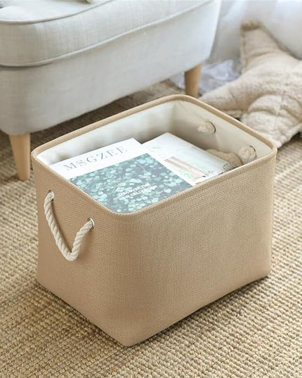 TheWarmHome Organization and Storage Basket for Organizing - 3 Pack 16x12x12 inch Cube Fabric Storage Cubes, Storage Bin for Shelves Gift Closet Organizer Cloth Toy (Beige)