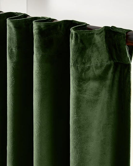 Lazzzy Green Velvet Blackout Curtains 90 Inches Long Thermal Insulated Room Darkening Lined Curtain Drapes Luxury Back Tab Window Treatments for Bedroom Living Room 2 Panels, 52 x 90 Inch, Moss Green