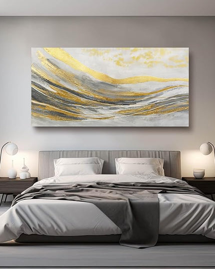 Artexist White Line Wall Paintings Modern Wall Art Gold Foil Photo Prints 29"x58" Large Dining Room Wall Decor Posters for Bedroom