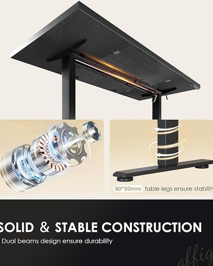 OffiGo Electric Standing Desk with 3-Piece Board, 71 Inch Height Adjustable Large Desk with Power Outlets, Sit Stand Table, Writing Computer Desk for Home, Office, Workstation, Black