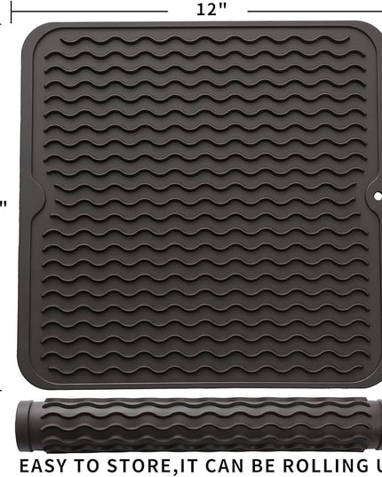 Silicone Dish Drying Mat for Multiple Usage,Easy clean,Eco-friendly,Heat-resistant Silicone Mat for Kitchen Counter or Sink,Refrigerator or Drawer liner Coffee M 12 inches x 12 inches