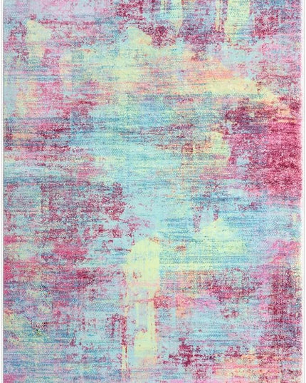 IOHOUZE Abstract Area Rugs 6x9 Ft Washable Rugs for Living Room, Non Slip Dining Room Rug, Printed Faux Wool Rugs for Bedroom, Floor Carpet for Office Nursery Playroom, Pink Teal