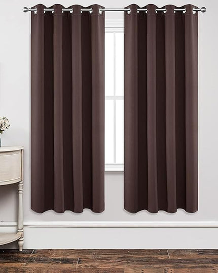 Joydeco Blackout Curtains 72 inches Long 2 Panels Set, Thermal Insulated Long Curtains & Drapes 2 Burg, Room Darkening Grommet Drapes for Bedroom Living Room Windows (W42 x L72 Inch, Chocolate)