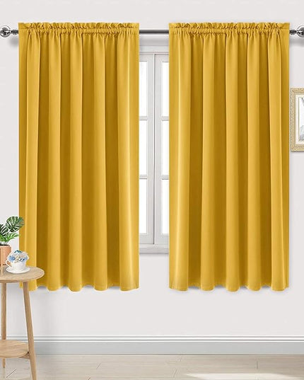 DWCN Blackout Curtains for Bedroom – Rod Pocket Thermal Insulated Noise Reducing Noise Reducing Drapes for Living Room, W 60 x L 63 Inch, 2 Panels, Yellow
