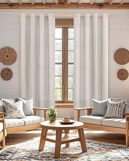 BGment Grey Brown Linen Curtains 84 Inch Long for Living Room - Burlap Textured Light Filtering Window Treatments Grommet Sheer Drapes for Farmhouse, 2 Panels, 52 X 84 Inch