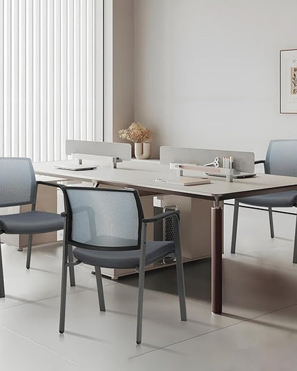 CLATINA Mesh Back Stacking Arm Chairs with Upholstered Fabric Seat and Ergonomic Lumbar Support for Office School Church Guest Reception Grey 2 Pack Set