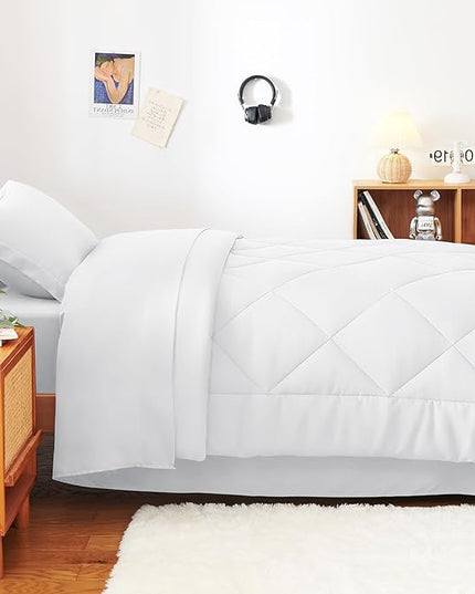 CozyLux Twin Comforter Set with Sheets White - 5 Pieces Bed in a Bag Twin, All Season Bed Set for Girls and Boys, Bedding Set with Down Alternative Comforter, Sheets, Pillowcase & Sham