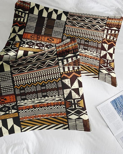 Comforter Set Queen Size, Vintage Tribal African 7 Pcs Bedding for Kids and Adults, Brown Abstract Patchwork Bed Sheet Sets with Fitted Sheet 2 Pillowcases & 2 Shams
