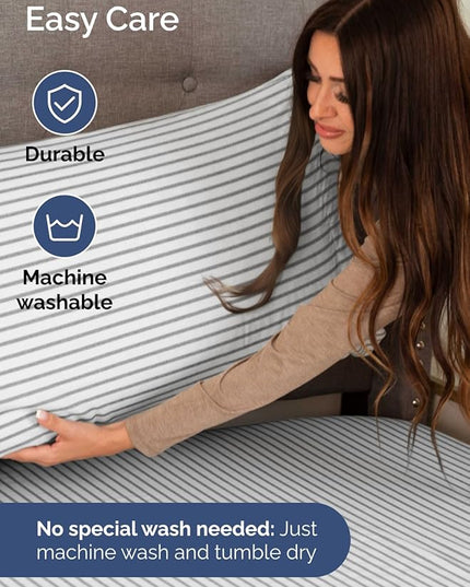 Extra Deep Cal King Sheet Set - 6 Piece Breathable & Cooling Sheets - Hotel Luxury Bed Sheets Set - Easy Fit - Soft, Wrinkle Free & Comfy Sheets Set - Grey Striped Sheet Set with Extra Deep Pockets