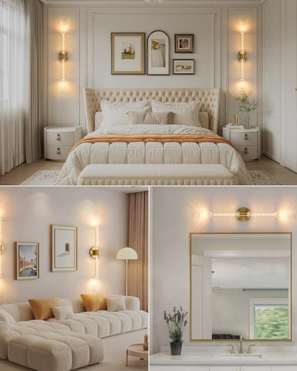 Battery Operated Wall Sconces Set of Two, Gold 20'' Rechargeable Crystal Bubble Wall Sconce with Remote Control, 3000K-6000K Dimmable LED Wireless Wall Lights for Living Room Bedroom Bathroom Hallway