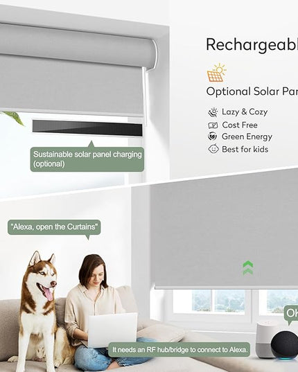 ZSHINE Motorized Blackout Window Blinds Customize Width (23-95 Inches) Remote Control Wireless and Rechargeable Roller Shades Blinds for Windows, Home, Office, Hotel, Club, Restaurant(82010S)…