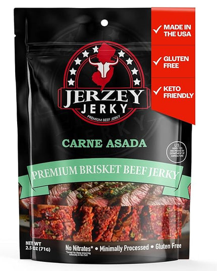 Jerzey Jerky Carne Asada Brisket Jerky 2.5oz – High Protein, Gluten Free and Healthy Beef Snacks with Rich, Authentic Flavor