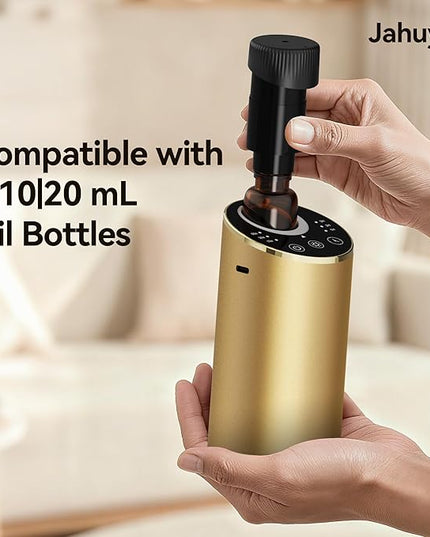 Waterless Essential Oil Diffuser Scent Aromatherapy Diffusers for Home Large Room, Car, Office, Portable Battery Operated Cordless Air Freshener, 4 Timers & 3 Mist Levels, 100ml Capacity (Golden)