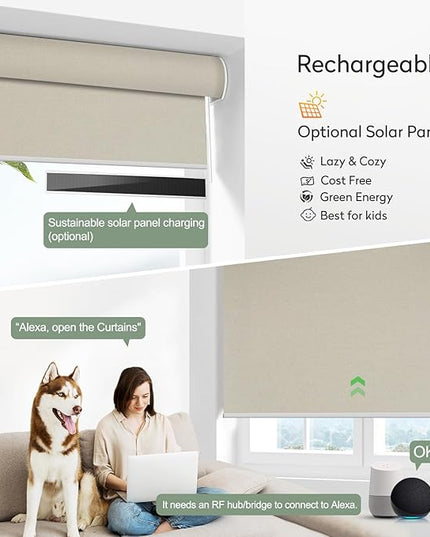 ZSHINE Motorized Blackout Window Blinds Customize Width Remote Control Rechargeable Motor Roller Shades for Windows, Home, Office, Hotel, Club, Restaurant(82026C)…