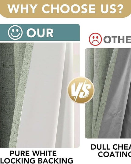 H.VERSAILTEX Primitive Linen Curtains 100% Blackout Curtain Drapes Burlap Fabric Curtains with White Thermal Insulated Liner, Grommet Top Drapes Living Room/Bedroom (2 Panels, 42 x 63 Inch, Sage)