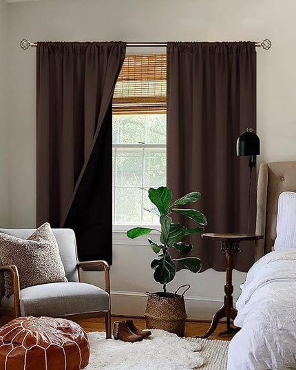 BGment Brown Blackout Curtains for Bedroom 63 Inch Length 2 Panels, Thermal Insulated Room Darkening Curtains Rod Pocket Soundproof Bedroom Living Room Window Curtains, Each 52 Inch Wide