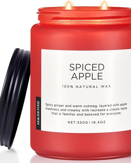 M&SENSE Spiced Apple Scented Candles for Home Natural Soy Wax 19.4oz 110 Hours Large Long Lasting Highly Scented Classic Christmas Holiday 2 Wicks Candle Gift Home Decor