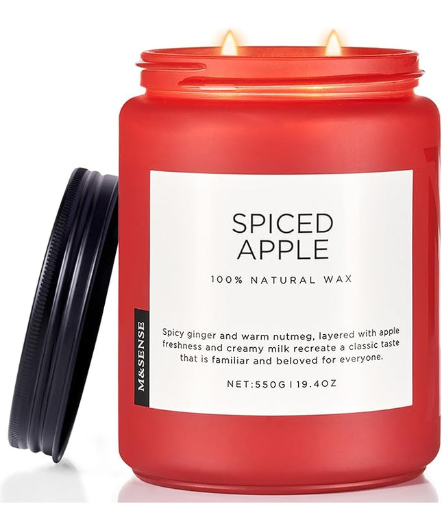 M&SENSE Spiced Apple Scented Candles for Home Natural Soy Wax 19.4oz 110 Hours Large Long Lasting Highly Scented Classic Christmas Holiday 2 Wicks Candle Gift Home Decor