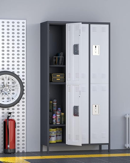 Aobabo Metal Storage Locker for Employees, 6 Doors Metal Locker for Garage, Office, Gym, Dormitory, Industrial Storage with 18 Hooks, Assembly Required, Grey White