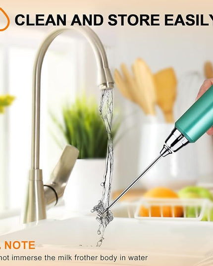 YUSWKO Green Handheld Milk Frother Wand for Coffee, Rechargeable Electric Whisk with 3 Heads 3 Speeds Drink Mixer Coffee Frother For Latte, Cappuccino, Hot Chocolate, Egg