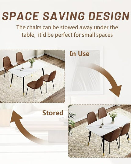 Small Dining Table Set for 4, Dining Room Table Set for 4, Sintered Stone Kitchen Table Top and Modern Chairs Set of 4 for Kitchen Dining Room, Small Space