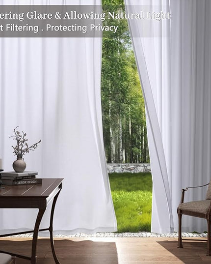 Pinch Pleated Memory Trained Shaped 104 Inches Extra Long White Linen Curtains for Living Room, Light Filtering Non See Through Drapes for Dining Room Bedroom Curtain Panels Back Tab Top 8-2/3 FT