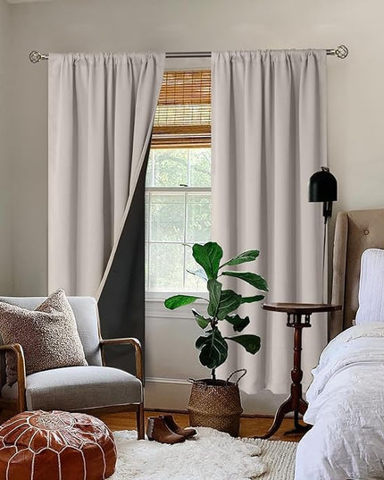 BGment Full Blackout Curtains for Living Room 84 Inch Length 2 Panels Set, Double Layer Room Darkening Thermal Insulated Noise Reducing Curtains with Rod Pocket, 42 Inch Wide, Cashmere