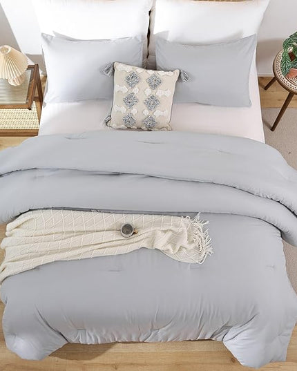 ROSGONIA Oversized King Comforter Light Gray, 3pcs (1 Grey Comforter & 2 Pillowcases), Soft Lightweight Oversized King Size Comforter Sets Bedding