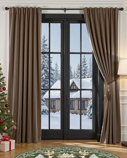 Lazzzy Dark Brown Blackout Velvet Curtains 96 Inches Long Thermal Insulated Blackout Curtain Drapes Luxury Back Tab Window Treatments for Bedroom Living Room 2 Panels, 52 x 96 Inch, Truffle