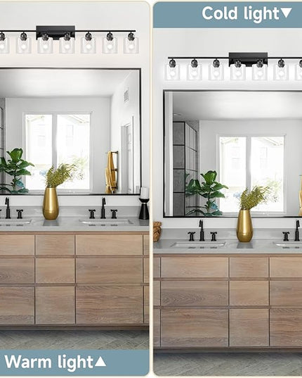Modern 8 Light Bathroom Light Fixtures, 52 inch Vanity Lights for Bathroom with Clear Glass, Black Bathroom Light Fixture for Mirror Kitchen Living Room Hallway Cabinet Porch