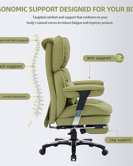 Efomao Big and Tall Office Chair with Footrest – High Back Computer Chair with Adjustable Armrests，Executive Office Chair with Wide Seat, Modern Desk Chair for Home Office, Gaming, or Study, Green