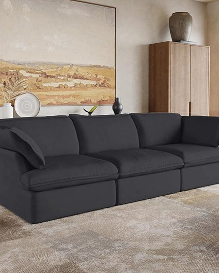 JACH 122.82" Cloud Modular Sectional Sofa 3 Seats for Living Room, Comfy Convertible Sectional Sofas Couches, Cushion Covers Removable, Two Corners and One Middle Sofa for Living Room (Black)