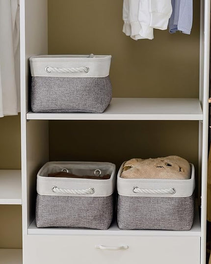 TheWarmHome Storage Bins for Shelves - 13.8L×9.8W×6.7H inch 3 Pack Medium Collapsible Storage Baskets for Organizing | Fabric Storage Cubes for Linen Closet Toy Home (White&Grey)