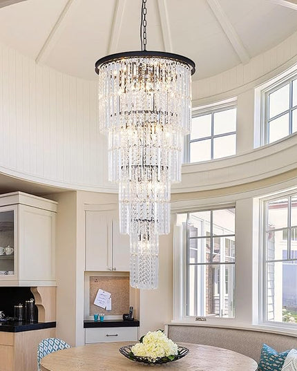 Large Chandelier for High Ceiling Black Ceiling Lighting Fixture Modern Dining Room Chandeliers for Foyer Entryway Living Room H49’’