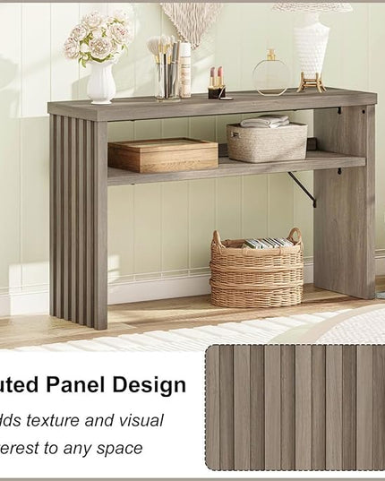 BON AUGURE Sofa Console Table, Wood Entryway Table, Grey Behind Couch Tables with Open Storage, Modern Narrow Hallway Tables (Greige Oak, 47 Inches)