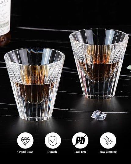KAMMAK Whiskey Glasses Set of 2, 5.07 oz (150 ml) Hand Blown Crystal Tumbler with Delicate Rim, Lead-Free Thick Base & Seamless Design for Neat Scotch, Bourbon, and Craft Cocktails
