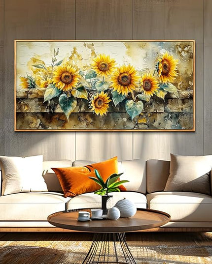 ERQINHUA Large Canvas Wall Decor For Living Room Dining Room Mural Vintage Yellow Sunflower Painting Print Artwork For Farmhouse Kitchen Bedroom Corridor Home Decor Aesthetics Wood Frame 30x60 In