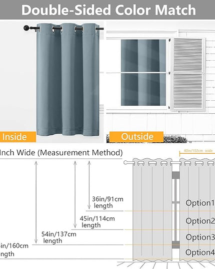 Simplebrand Stone Blue Room Darkening Curtains for Bedroom 45 Inches Long 2 Panels Set, Sunlight Blocking Curtains for Small Windows, Grommet Energy Saving Thermal Insulated Short Drapes, 40Wx45L