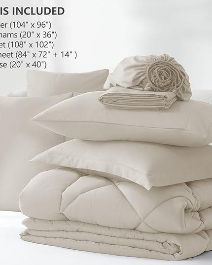 CozyLux California King Comforter Set Beige - Cal King Bed in a Bag 7 Pieces, Luxury Soft Bed Set for All Seasons, Bedding Set with Comforter, Sheets, Pillowcases & Shams