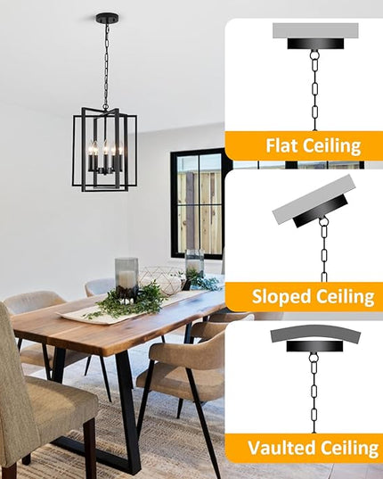 Black Modern Farmhouse Chandelier for Dining Room, 5-Light Pendant Lights Fixtures for Kitchen Island, Foyer Lighting Fixtures High Ceiling for Entryway Hallway Living Room Bedroom