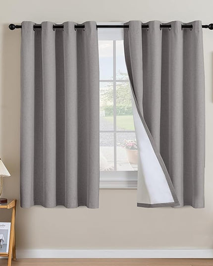 H.VERSAILTEX Linen Curtains 100% Blackout Curtains for Bedroom 63 inch Long Full Light Blocking Nature Linen Blended Window Curtains for Living Room Nickel Grommet (2 Panels, Heathered Dove)